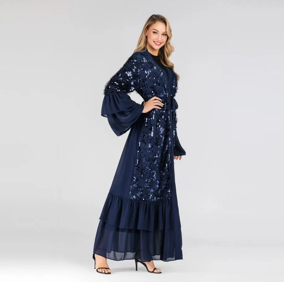 Новая Мода Дубай Кафтан мусульманское платье Vestidos с блестками Gamis мусульманское Wanita халат Musulman роскошный халат платья a1278