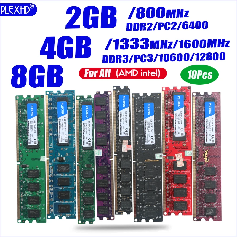 PLEXHD PC de escritorio Memoria RAM Memoria para DDR2 800 PC2 6400 de 2GB 4GB 8GB Compatible con 800MHz / 667MHz 1333MHz 1600MHz 10 Uds