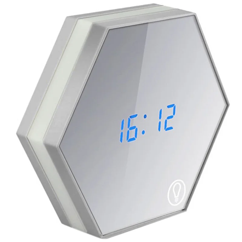

Multi-Function Press Sensing Led Digital Alarm Clock Night Light Temperature Display Table Lamp Makeup Mirror Travel Clocks-Silv