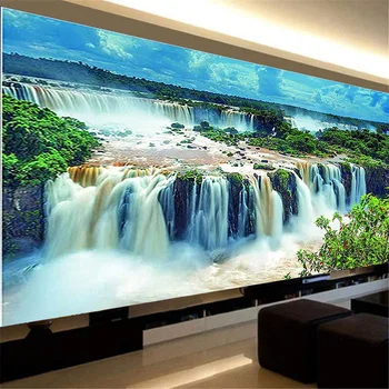 

5D Diamond Painting Mountain Waterfall Beautiful Scenery Stick-on Crystals Cross Stitch Full of Cross Border