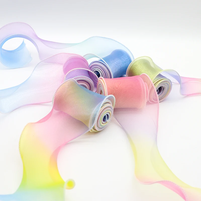 60MM Gradient Rainbow Organza Ribbon 10Yards Gift Wrapping Handmade Bow Homemade Children's Hairpin Accessories Y0607 ribbon decoration ribbon supplies wrapping ribbon organza ribbon
