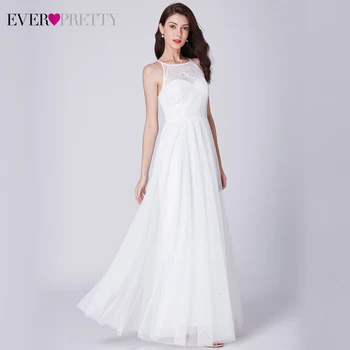 

Elegant Wedding Dresses Ever Pretty Floral Lace A-Line O-Neck Sleeveless Tulle Simple White Wedding Gown For Bride Vestido Novia