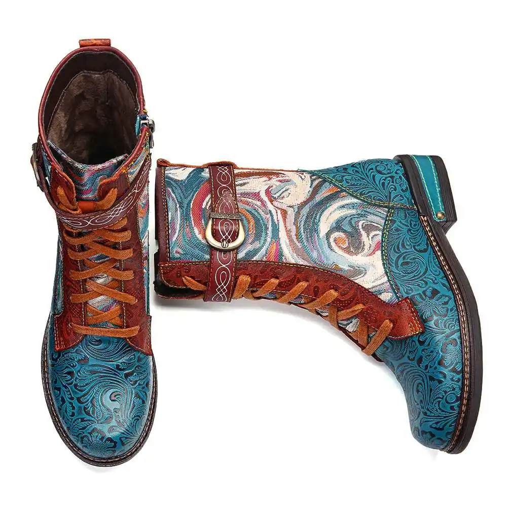 SOCOFY/Botas Mujer; короткие ботинки из тисненой натуральной кожи на плоской подошве со шнуровкой на молнии; женская обувь; женская зимняя обувь