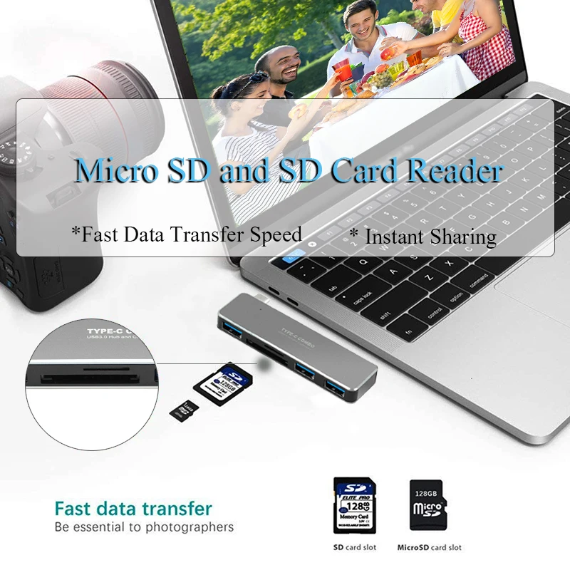 USB 3.0 HUB USB C to USB3.0 Converter Card Readers 5 In 1 with TF SD Card for HDTV PC MacBook Monitor TYPE C Combo