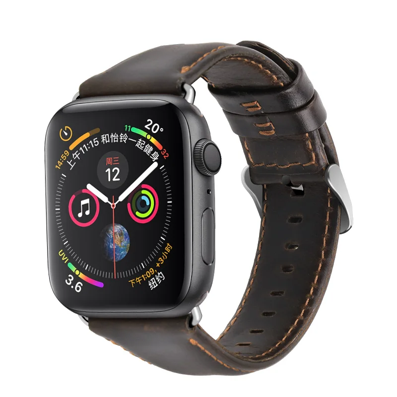 Кожаный браслет из воска масла для Apple Watch Band 42 мм 38 мм/44 мм 40 мм серия 5 4 3 2 ремешок для часов аpple iWatch - Цвет ремешка: coffee silver clasp