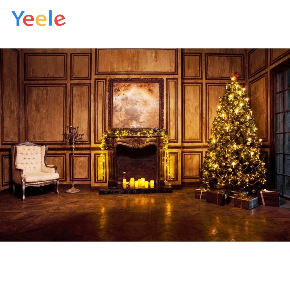 

Yeele Christmas Background Fireplace Tree Vintage Candle Vinyl Baby Portrait Photography Backdrop For Photo Studio Photophone