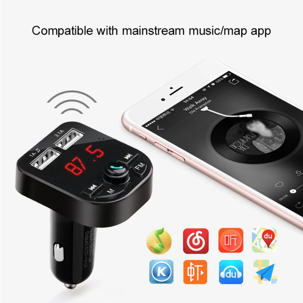 Двойной USB громкой связи автомобильный прикуриватель Bluetooth fm-передатчик mp3-плеер