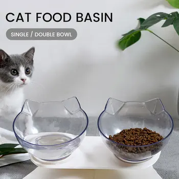 

Plastic Cat Double Bowl 15 Degree Tilt Non-slip Bowls with Raised Stand Pet Food Water Bowls for Cats Dog Feeders Pets Supplies