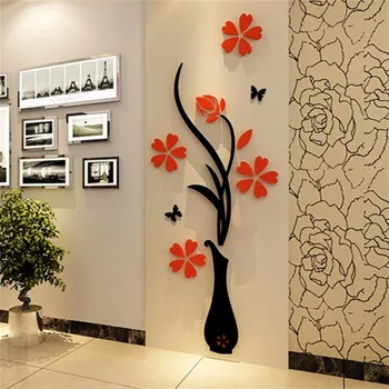

New Vase 3D acrylic crystal three-dimensional wall stickers tv background wall entranceway hallway home decoration Drop Shipping