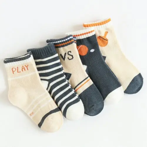Daivsxicai/зимние носки для малышей; теплые хлопковые носки в полоску для детей; удобные дышащие детские носки без пятки; 5 пар/лот - Цвет: Pingpang A
