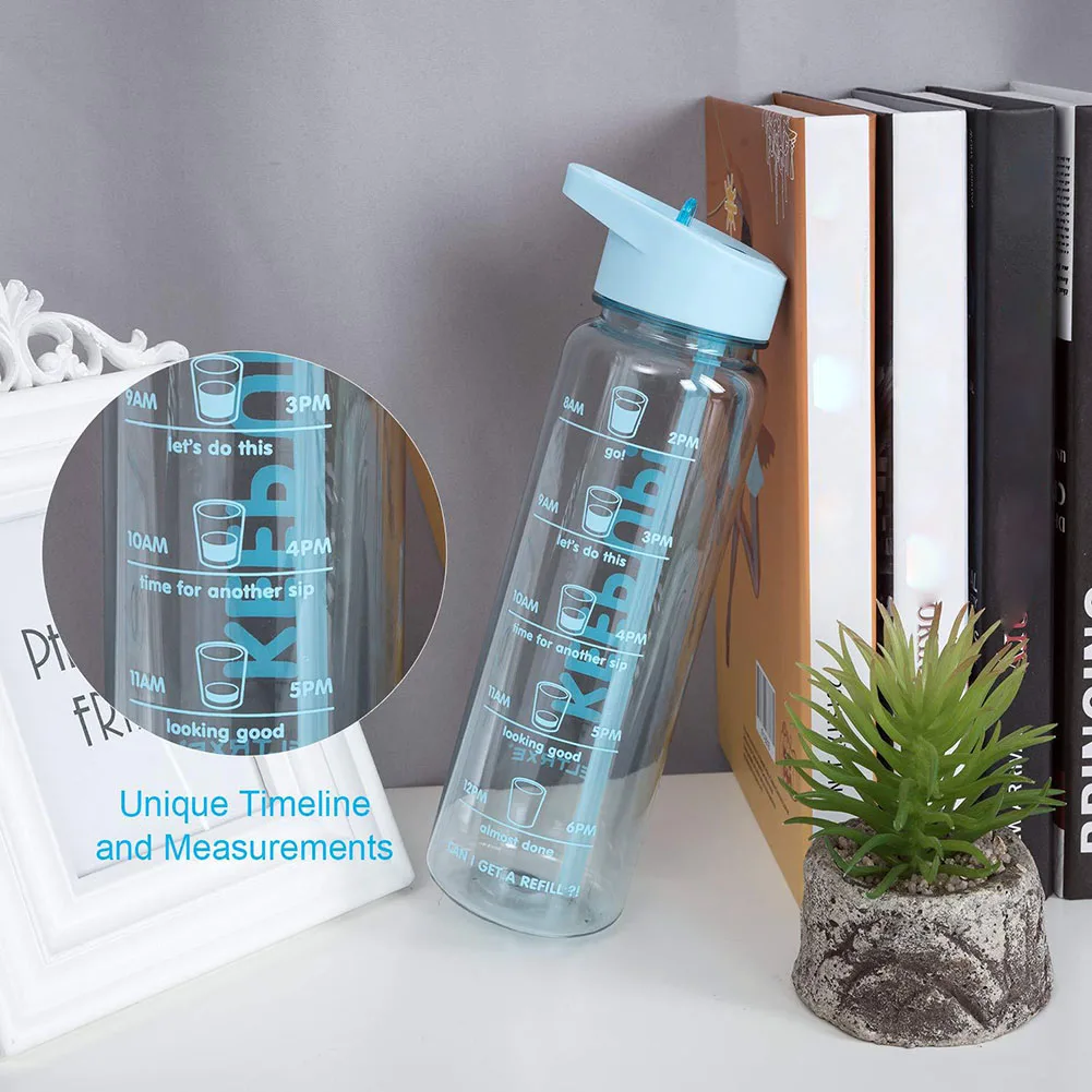 

Outdoor Sports Camping Water Bottle Portable With Time Tracker Non Toxic Leak Proof Large Capacity Bicycle Cycling Wide Mouth