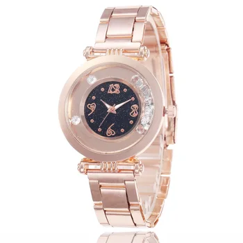 

Women Electronic Watch Diamond Round Dial Wrist Casual Watch with Steel Strap LL@17