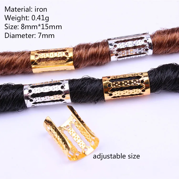 10/20 Pcs/Lot Mix Silver Golden Plated Hair Braid Dread Dreadlock Beads Adjustable Cuff Clip 8mm Clip Metal Tube Lock