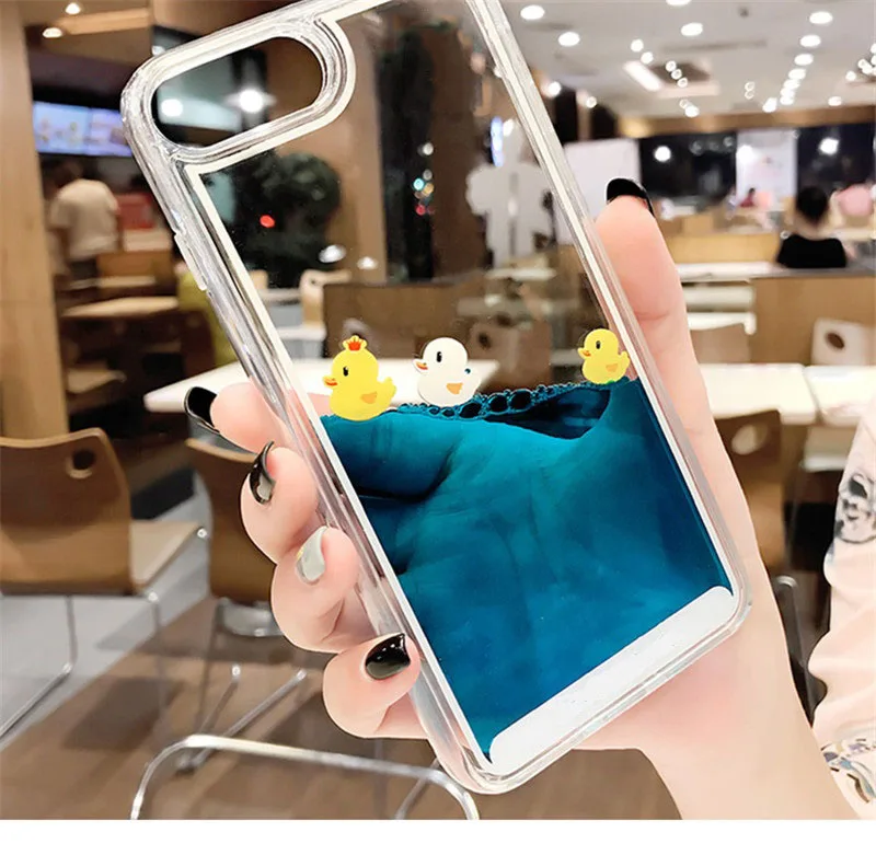 Роскошный чехол из 3D плавающая уточка для iPhoneXS животных динамичный, жидкий песок чехол для iPhone 5 5S 5SE 6 6S 7 8 Plus чехлы для телефонов