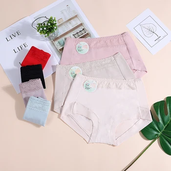 

Solid Color Panties Set Mid Waist Lace Sexy Girl Cotton Panties Briefs Casual Comfortable Simple Multiple Colors Home Underwear