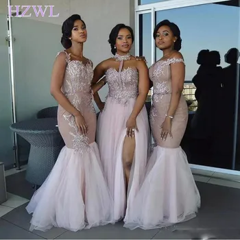 

African Mermaid Bridesmaid Dresses 2020 Long Mixed Style Off Shoulder Wedding Guest Wear Split Side Maid Of Honor Gowns