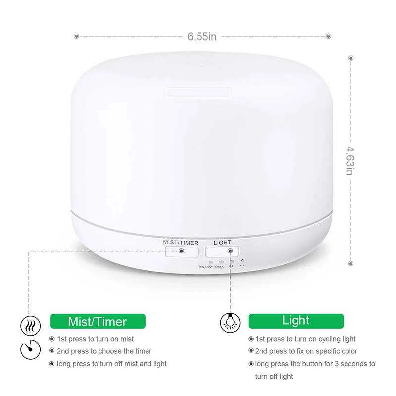  1000ML Air Aroma Diffuser Ultrasonic Humidifier home 7 Color LED Light Electric Aromatherapy Essent