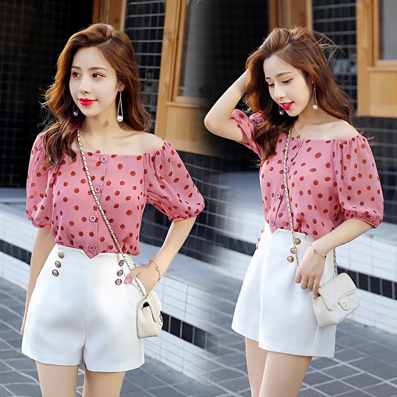 

Chiffon Blouse Tops Shorts Set WOMEN'S Dress 2019 Summer New Style Fashion Casual Loose Pants WOMEN'S Suit