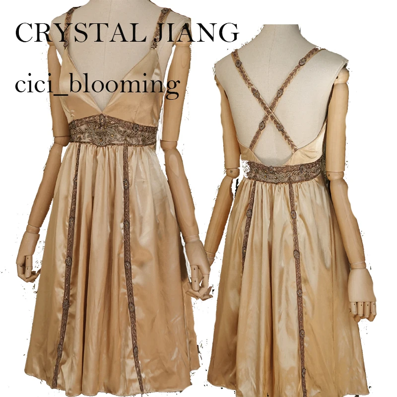 Vintage Light Golden Spaghetti Short Bridesmaid Dress 20S Style