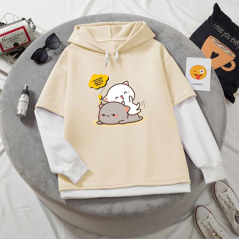 

Cartoon Cat Hoodies Women Oversize Hoodie Pullovers Korean Style Warm Harajuku Kawaii Clothes Streetwear Hooded Sweatshirts