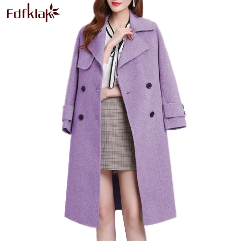 Fdfklak Новинка abrigos mujer invierno модное тонкое длинное шерстяное пальто Женская осенне-зимняя куртка Женское шерстяное пальто больших размеров Кашемировые Куртки