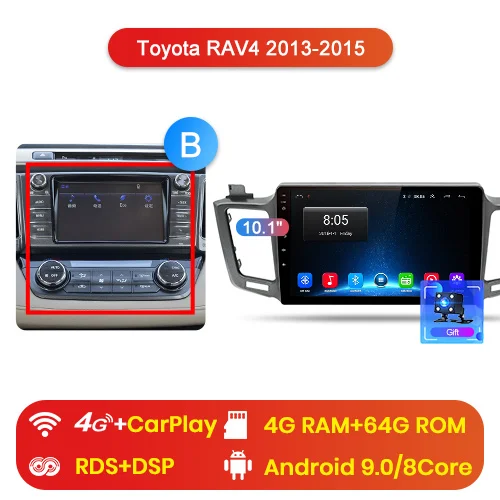 Junsun Штатное Головное устройство Toyota RAV4 2012 2013- GPS Android 8.1 aвтомагнитола магнитола 2 din автомагнитолы Андроид для Тойота рав4 рав 4 штатная магнитола автомобильная мультимедиа 2 дин навигатором - Цвет: 4G (4GB 64GB) B