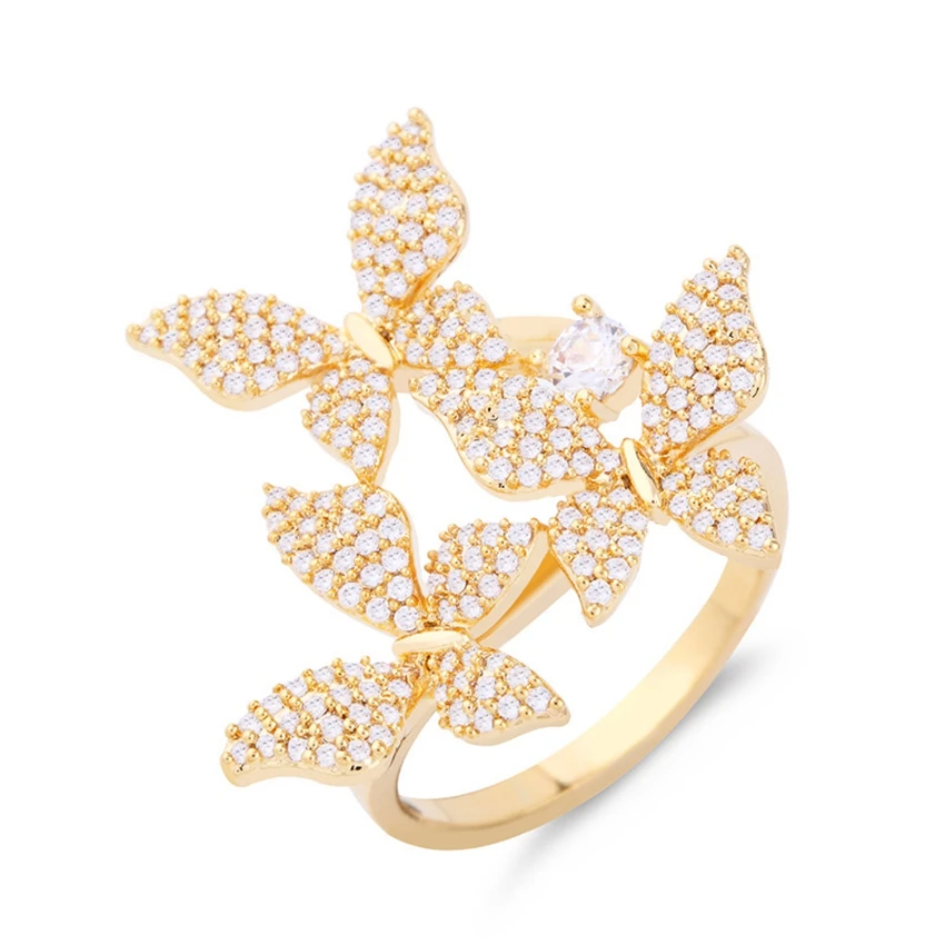 Роскошный бренд, три бабочки, кольца для женщин, белый кубический цирконий, обручальное кольцо, корейский стиль, ювелирные изделия