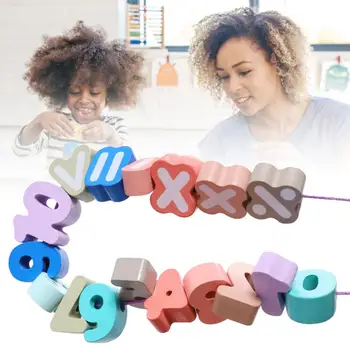 

Wooden Children DIY73 80 Beads Beaded Large Particles Children Farm Digital Ocean Beaded Cognitive Educational Toys