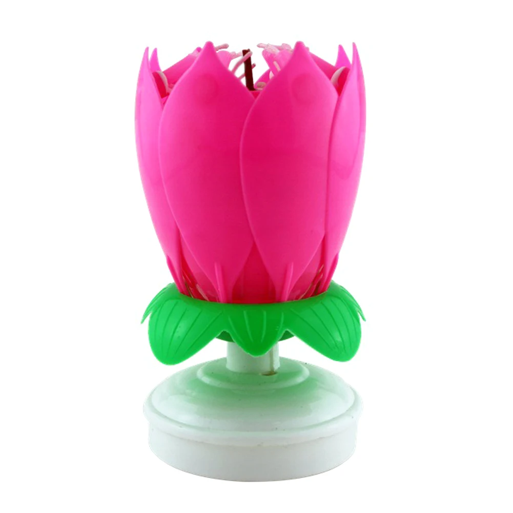 

High Upgrade Multicolor Rotating Lotus Cake Candle Electronic Music Candle Birthday Wedding LG66