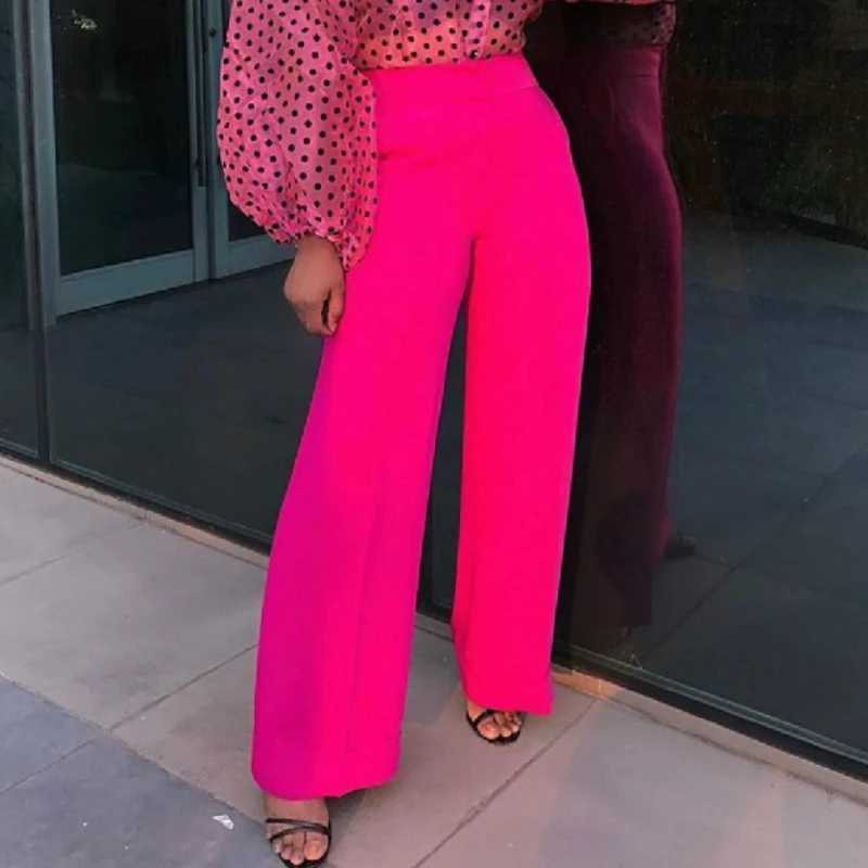 Vrouwen Rose Rode Broek Wijde Pijpen Broek Hoge Taille Office Lady Met Rits  Elegante Classy Vrouwelijke Herfst Alle Match Bodems mode|Pants \u0026 Capris| -  AliExpress