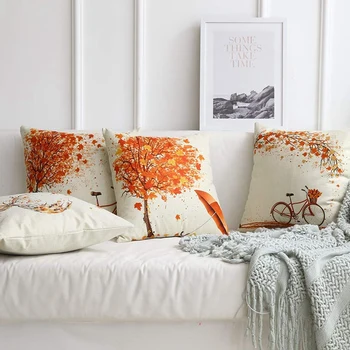 

4 Pcs Autumn Maple Leaf Style Linen Cushion Cover Decorative Square Towel Cushion Cover Sofa Bed with Sofa Cover