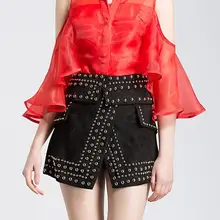 Женские бархатные юбки с заклепками, высокая талия, молния сзади, Разрезы спереди, вечерние, сексуальные мини-юбки для женщин, в стиле панк, Saias