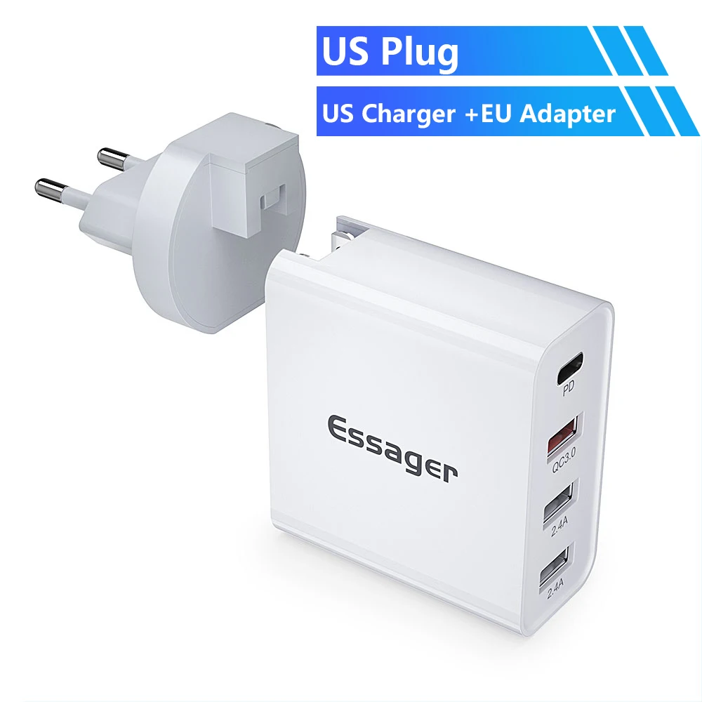 Essager 48 Вт мульти Быстрая зарядка 3,0 USB зарядное устройство PD usb type C QC3.0 QC турбо настенное быстрое зарядное устройство для телефона для iPhone 11 Pro Max Xiaomi - Тип штекера: EU Charger