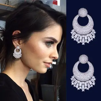 

Unique Geometry Full Micro Cubic Zirconia Paved Naija Trendy Shiny Wedding Earring Fashion Jewelry High Quality 2020 Super