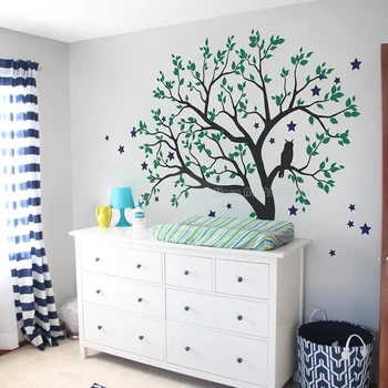 

Tree Wall Stickers For Kids Room Owl Jungle Wall Decal Baby Nursery Bedroom Decor Poster Mural Small Stars Tree Wallpaper LL990