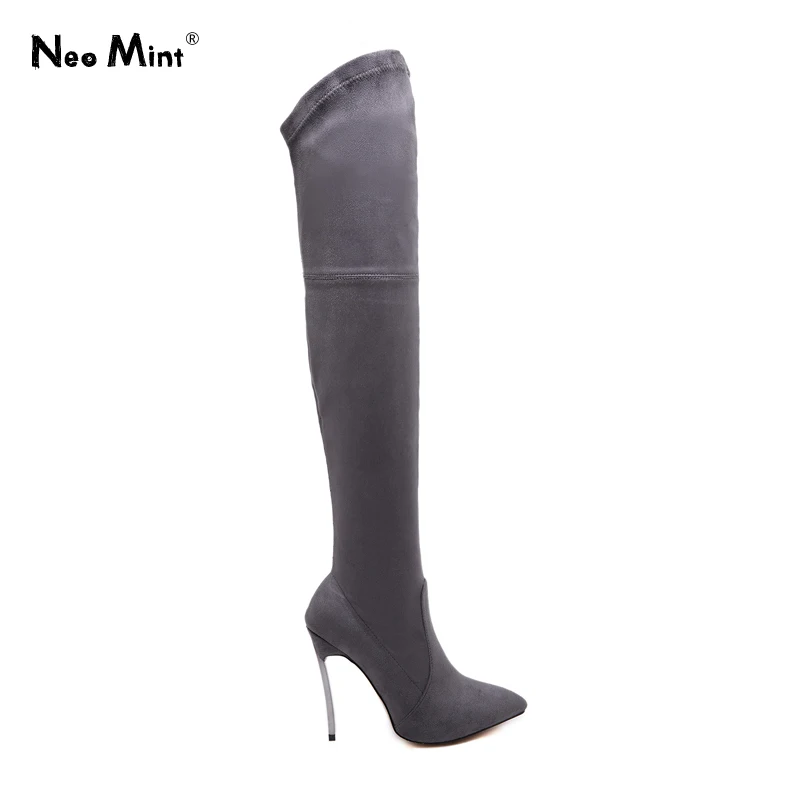 

Plating Heels Over the Knee Boots Super High Heels Stilettos Women Boots 2019 Slim Stretch Knee High Boots Plus Size 42 43 Shoes