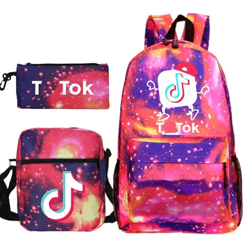 

2020 new TikToker printed student school bag, small shoulder bag, backpack and pencil case three-piece set Fashion backpack