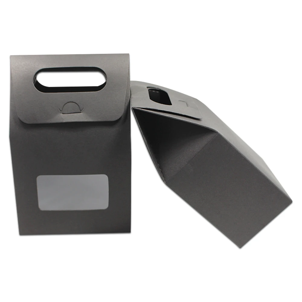 

10Pcs/Lot 13.5*7.5*20cm Black Gift Kraft Paper Packaging Handle Box With Window Party Favor Craft Candy Cookies Package Boxes