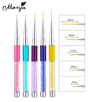 

Monja 5Pcs/Set Nail Art Rhinestone Handle Stripes Lines Liner Drawing Brush UV Gel Pattern Design DIY Painting Pen Manicure Tool