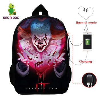 

Mochila IT Horror Movie Clown Backpack Multifunction USB Charge Latop Backpack School Bags for Teeneges Women Travel Backpack