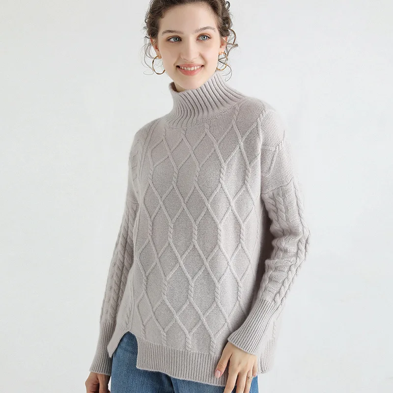 

Solid Color Half-Turtle-Neck Cashmere Sweater Women's Pullover Short Woollen Sweater Autumn And Winter New Style Loose-Fit Long