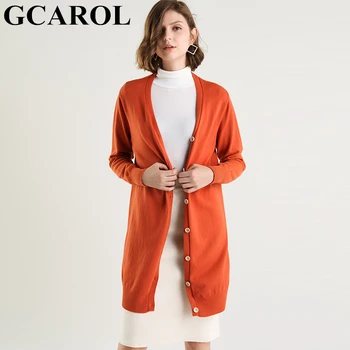 

GCAROL New Women V Neck Cardigan 30% Wool Single Breasted Long Knitted Sweater Fall Winter OL Elegant Knitted Coat 3XL Size