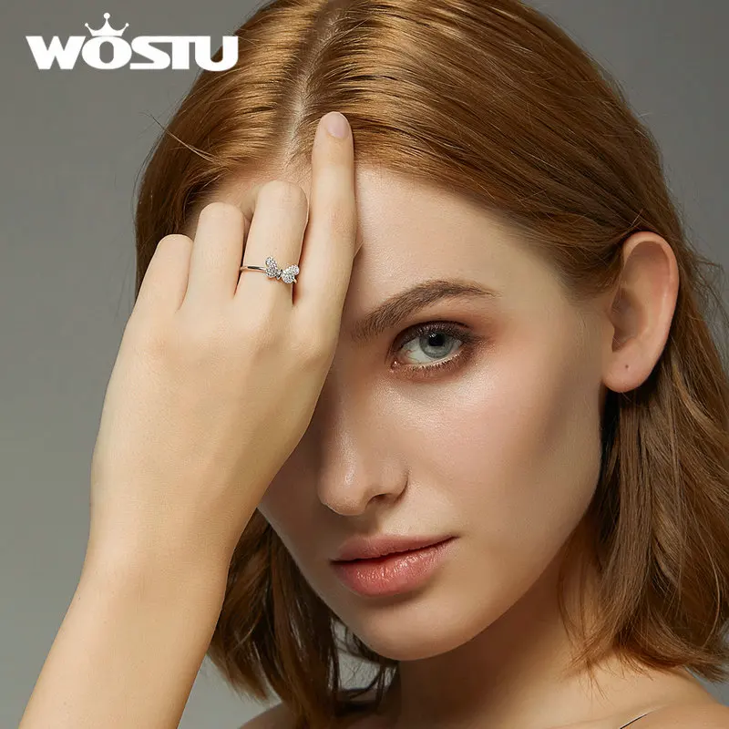 WOSTU Настоящее 925 пробы Серебряное кольцо с бабочкой для женщин Лидер продаж серебряное кольцо с цирконием удача хорошее ювелирное изделие CQR621