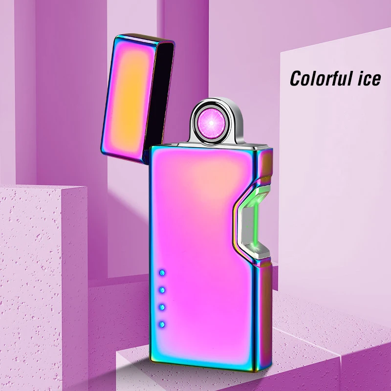 Rainbow Вращающаяся дуговая USB электрическая зажигалка для сигарет с сенсорным зондированием вращающиеся зажигалки металлическая ветрозащитная плазменная Электронная зажигалка подарок для мужчин - Color: Rainbow