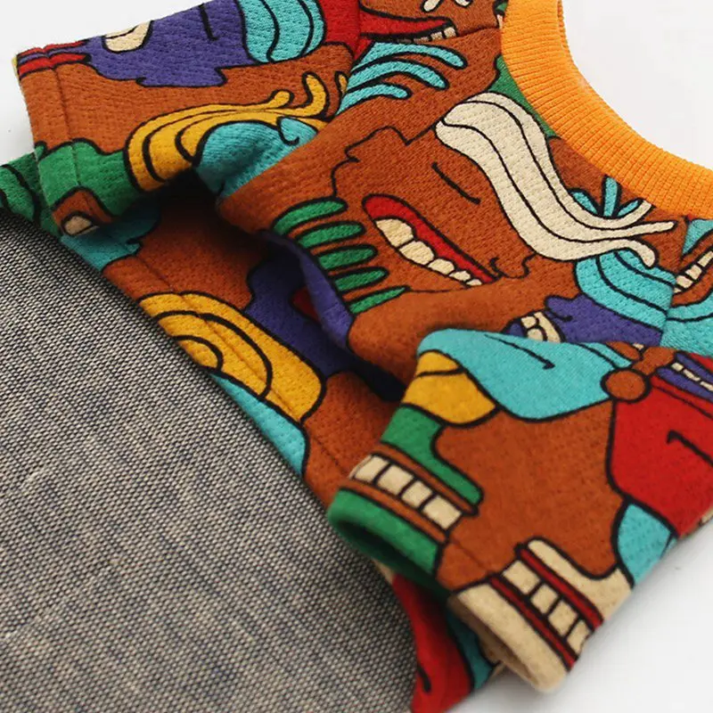 Зимняя одежда с граффити для собак, теплый вязаный свитер для маленьких собак, пальто для чихуахуа, рубашка с французским бульдогом, одежда с Мопсом