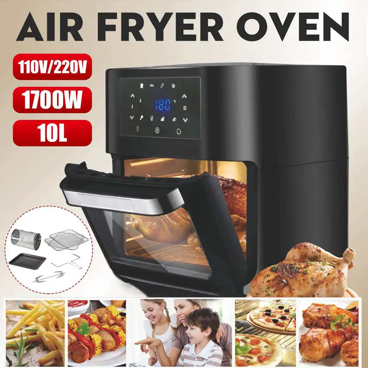 10L multifunción LCD táctil inteligente freidora pollo libre de aceite aire  freidora horno comida saludable freidora eléctrica freidora herramientas de  la cocina|Freidoras sin aceite| - AliExpress