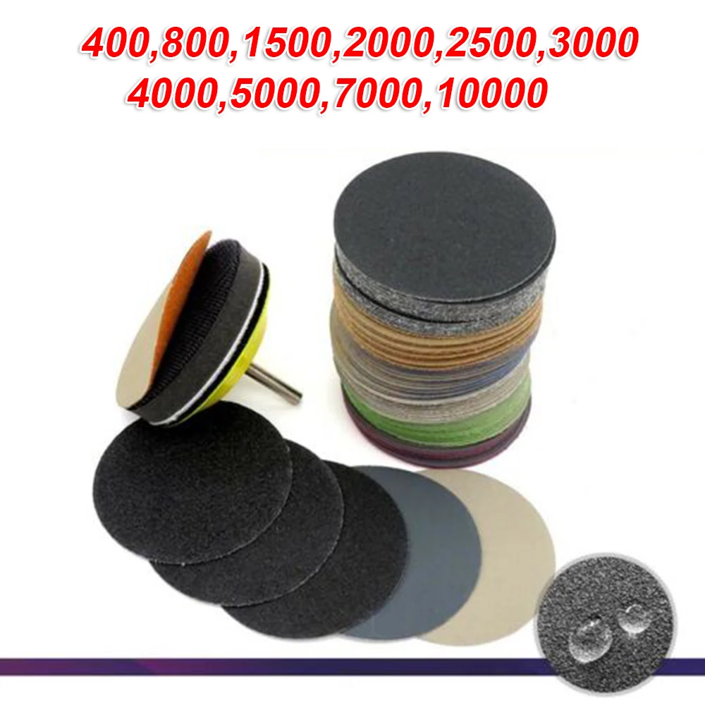 50Pcs 3 Inch Sanding Disc 75mm Wet & Dry Flocking Round Sandpaper 400-10000 Grit Hook Loop Sandpape
