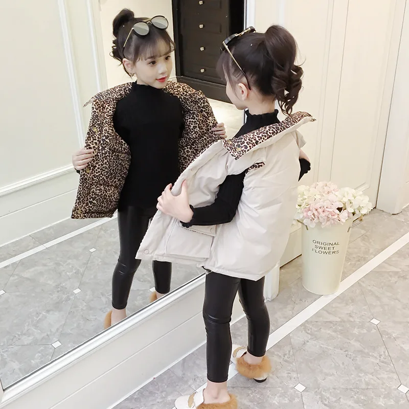 

Childrenswear Children Cotton Vest 2018 Autumn & Winter New Style Big Boy Leopord Pattern Double Purpose Hand Cotton Vest Korean