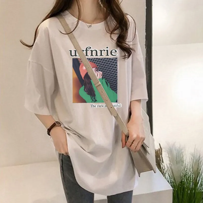 Women \'s Oversize T-shirt Summer Round Neck Cartoon Print Loose Tee Korean Style Hip Hop Casual ladies Tshirt Clothing