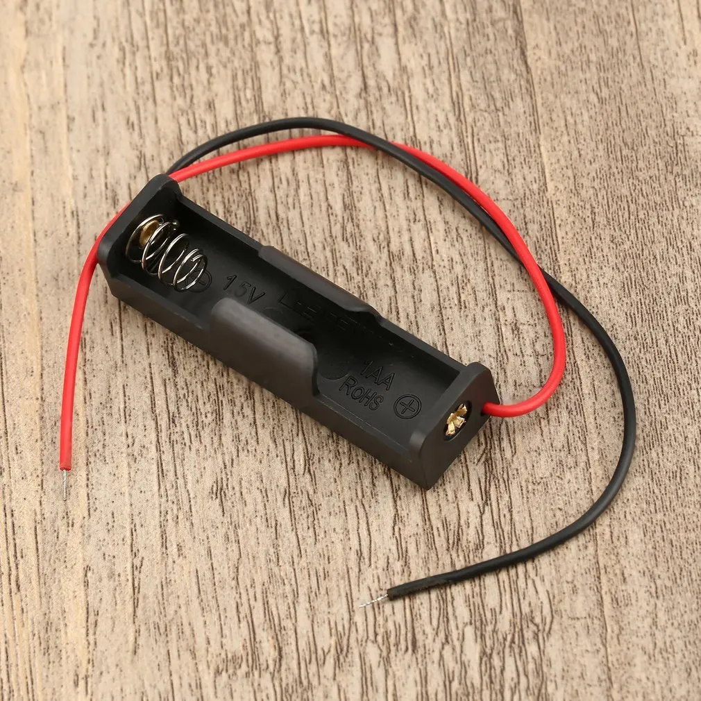 

2pcs Wired Battery Storage Case Plastic Box Holder with Cable Lead for 1 x AA Battery Soldering Connecting Black Digital